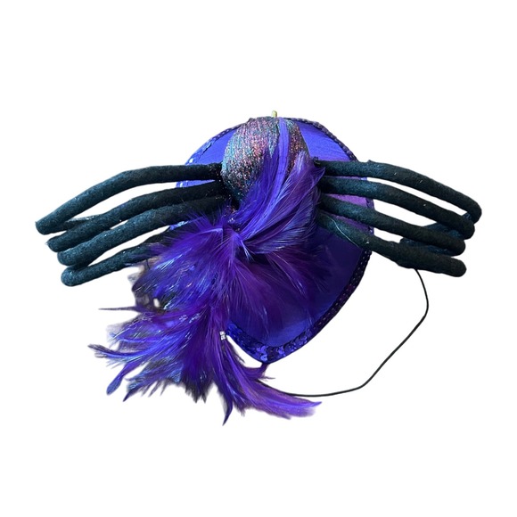Vintage Department 56 Halloween Costume Black Spider Purple Feather Hat Dress Up - Picture 1 of 8
